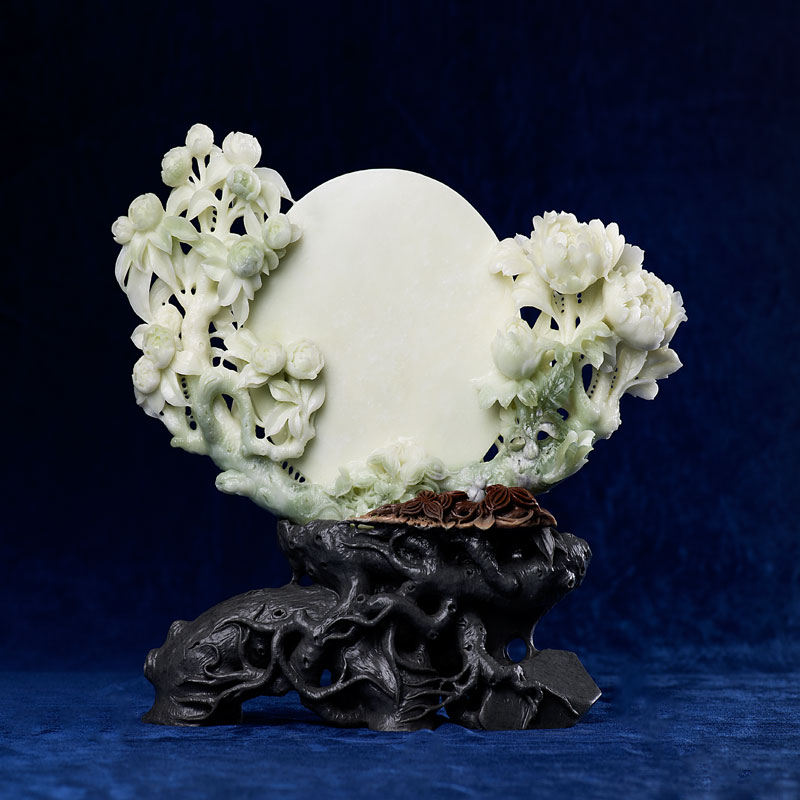 藍田玉玉石擺件-花好月圓